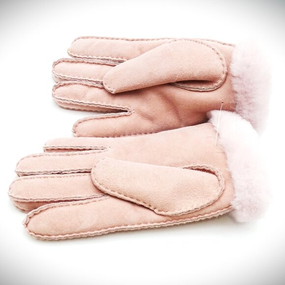 UGG Pink Color Genuine Dyed Shearling Slim Side Vent Gloves  Size L - Picture 5 of 9